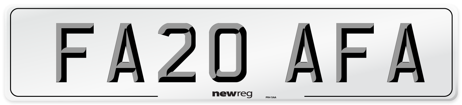 FA20 AFA Number Plate from New Reg